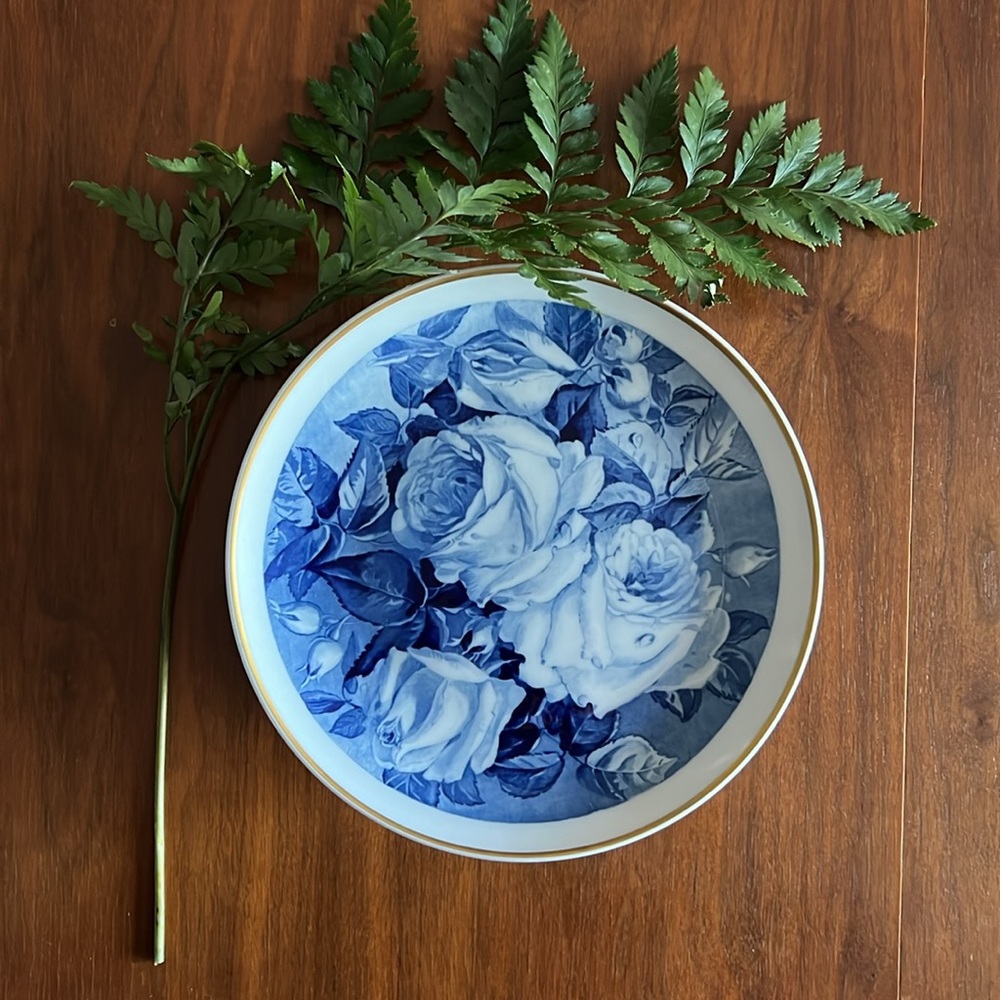 Meissen Porcelain Blue Rose Collectible Wallhanging Plate
